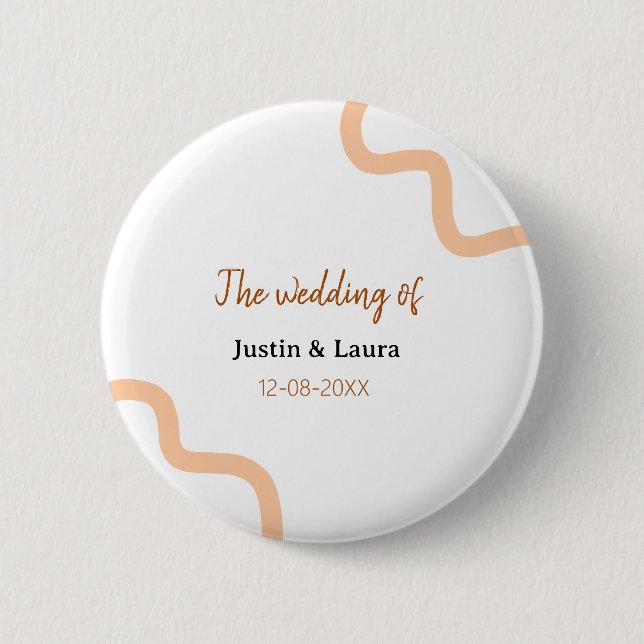 Badge Rond 5 Cm The wedding of add bride groom name date peach (Devant)