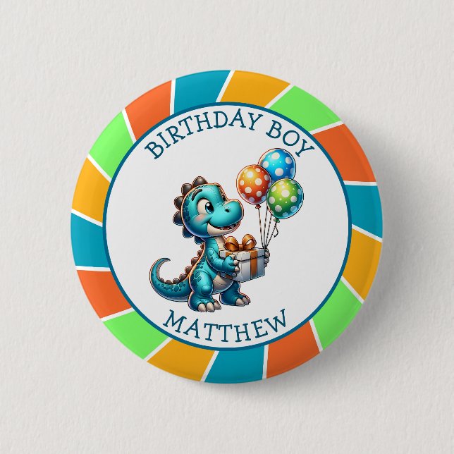 Badge Rond 5 Cm Thème dinosaure Enfant Anniversaire Garçon Personn (Devant)