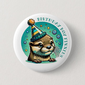Badge Rond 5 Cm Thème Loutre Bleu Anniversaire Personnalisé Garçon