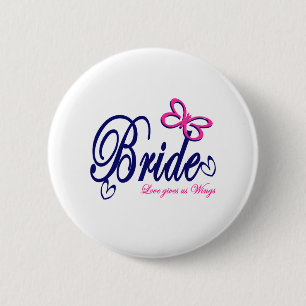 Badge Rond 5 Cm Thème Mariée/Papillon