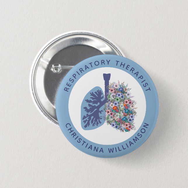 Badge Rond 5 Cm Thérapeute respiratoire personnalisée Poumons flor (Devant & derrière)