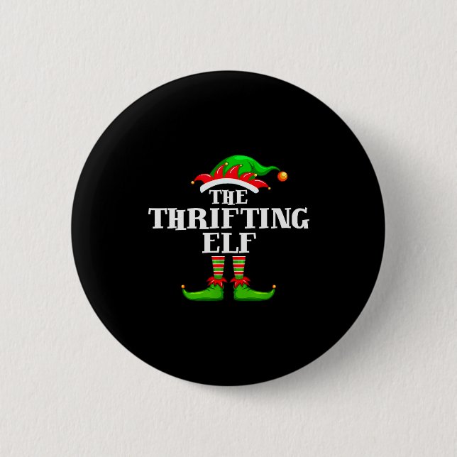 Badge Rond 5 Cm Thrifting Elf Matching Family Group Christmas Part (Devant)