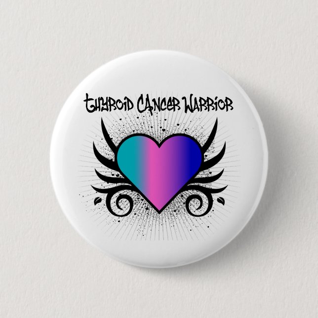 Badge Rond 5 Cm Thyroid Cancer Guerrier Coeur (Devant)