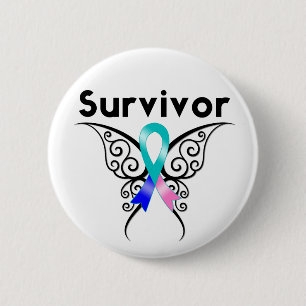 Badge Rond 5 Cm Thyroïde Cancer Survivant Papillon Tribal