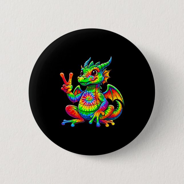 Badge Rond 5 Cm Tie-dye Dragon Peace Sign Hipe  (Devant)
