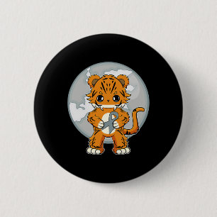 Badge Rond 5 Cm Tigre Anime Chat Dyslexie Sensibilisation