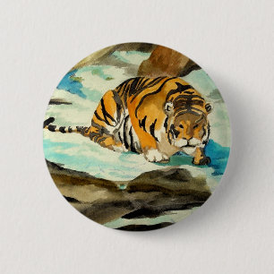 Badge Rond 5 Cm Tigre aquarelle