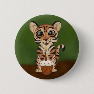 Badge Rond 5 Cm Tigre d'anniversaire
