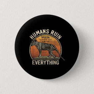 Badge Rond 5 Cm Tigre de Tasmanie Thylacine Australian Extinction 