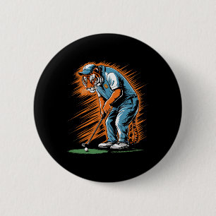 Badge Rond 5 Cm Tigre Drôle Jouant au Golf Animal Rigolo Golfeur T
