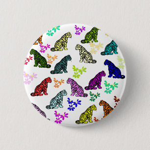 Badge Rond 5 Cm Tigres d'arc-en-ciel