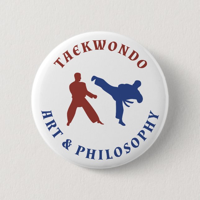 Badge Rond 5 Cm Timbre rouge et bleu Taekwondo (Devant)