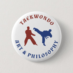Badge Rond 5 Cm Timbre rouge et bleu Taekwondo