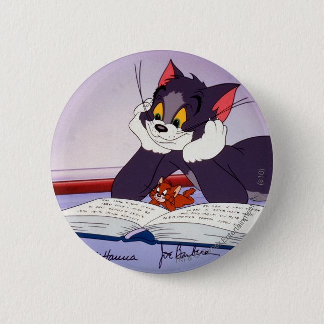 Badge Rond 5 Cm Tom Et Jerry Lecture Livre Autographié (Devant)