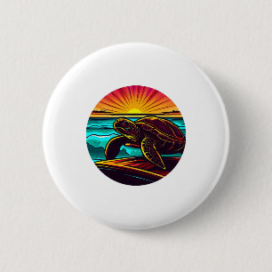 Badge Rond 5 Cm Tortue au coucher du soleil, conception de la natu