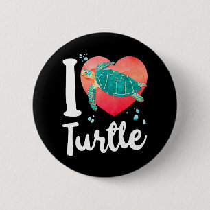 Badge Rond 5 Cm Tortue de mer Coeur J'aime