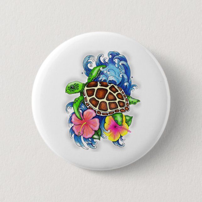 Badge Rond 5 Cm Tortue de mer tropicale (Devant)