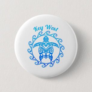 Badge Rond 5 Cm Tortue tribale Key West de bleu d'océan