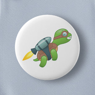 Badge Rond 5 Cm Tortue volante avec un Jetpack