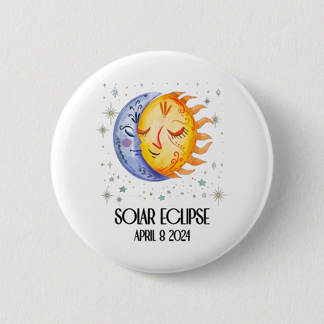 Badge Rond 5 Cm Total Éclipse Solaire 2024 Mignons Éclipse Solaire (Devant)