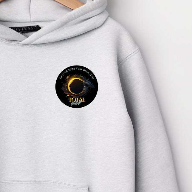 Badge Rond 5 Cm Total Solaire Eclipse 2024 Votre Ville État Noir (Créateur téléchargé)