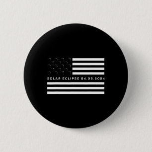 Badge Rond 5 Cm Total Solar Eclipse US American Flag 04.08.2024 À