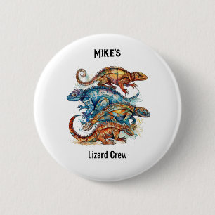 Badge Rond 5 Cm Totem de Lizard Tribal Vibrant, personnalisé