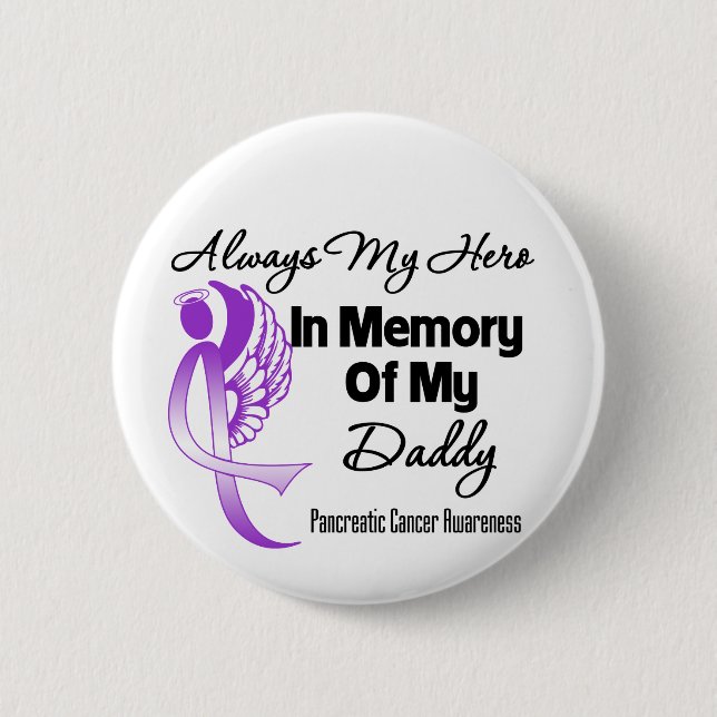 Badge Rond 5 Cm Toujours Mon Héros En Mémoire Papa - Cancer Pancré (Devant)