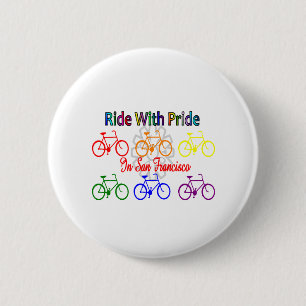 Badge Rond 5 Cm tour avec fierté SF--Cycliste lesbien gai