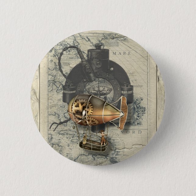 Badge Rond 5 Cm Tour de dirigeable de Steampunk (Devant)