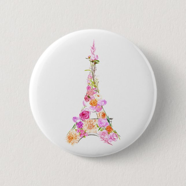 Badge Rond 5 Cm Tour Eiffel floral (Devant)