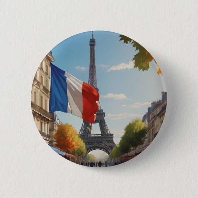 Badge Rond 5 Cm Tour Eiffel - Paris - France (Devant)