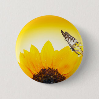 Badge Rond 5 Cm Tournesol à papillon