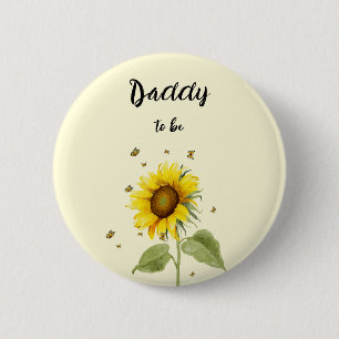 Badge Rond 5 Cm Tournesol aquarelle avec papillons futur papa
