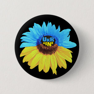 Badge Rond 5 Cm Tournesol aquarelle Ukraine drapeau bleu jaune