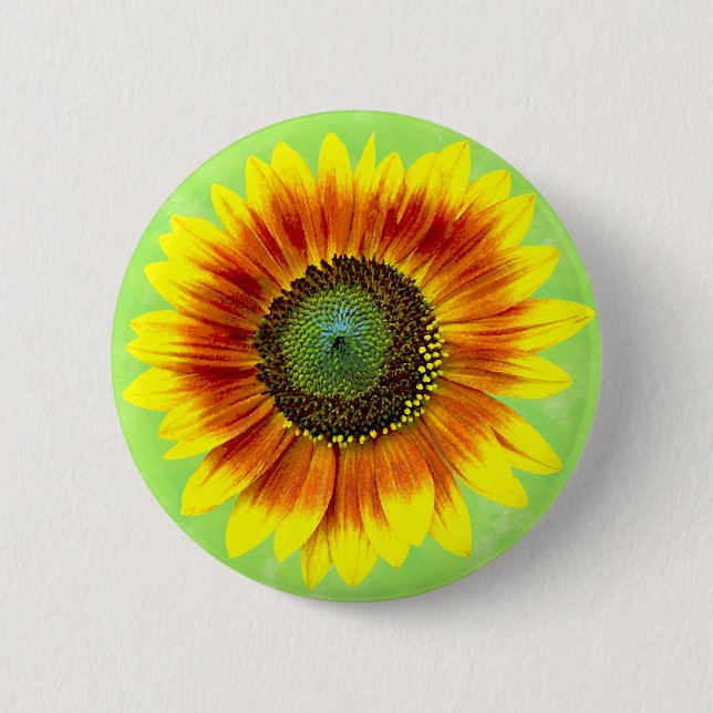 Badge Rond 5 Cm Tournesol Bold Floral Jaune et Fleur verte (Devant)