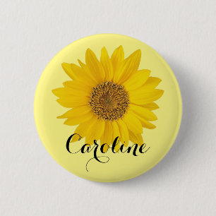 Badge Rond 5 Cm Tournesol jaune vif avec nom personnalisé