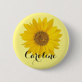 Badge Rond 5 Cm Tournesol jaune vif avec nom personnalisé