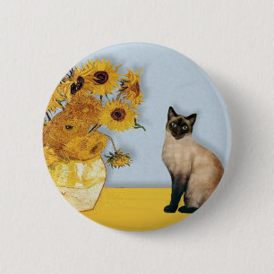 Badge Rond 5 Cm Tournesols - Chat siamois à pointes seal