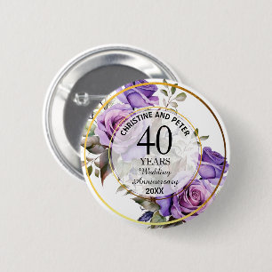 Badge Rond 5 Cm Tout Mariage Gold Frame Purple Rose Anniversaire