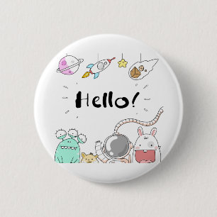 Badge Rond 5 Cm Toys Astronaut Rocket Planet Galaxy Alien Monster.