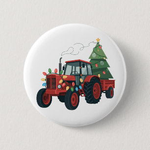 Badge Rond 5 Cm Tracteur de Noël Éclairage de tracteur de Noël