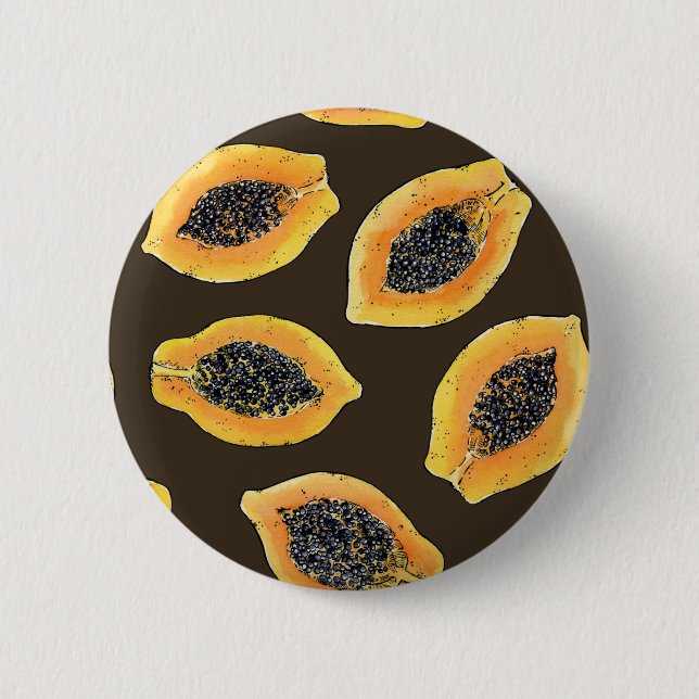 Badge Rond 5 Cm Tranches de Papaya sur brun foncé (Devant)