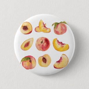 Badge Rond 5 Cm Tranches de pêche fraîches et colorées à l'aquarel