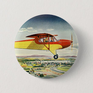 Badge Rond 5 Cm Transport vintage Avion au-dessus des champs agric