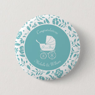 Badge Rond 5 Cm Transport vintage Baby shower Cute Blue Boy