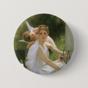 Badge Rond 5 Cm Travail interrompu par Bouguereau, Portrait d'ange