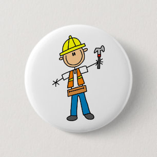 Badge Rond 5 Cm Travailleur de la construction avec le bouton de