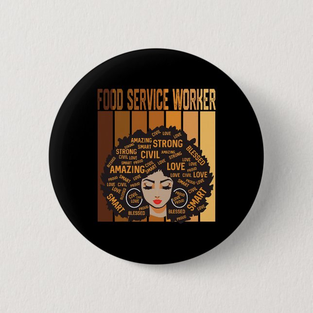Badge Rond 5 Cm Travailleur de service alimentaire Afro Afro-Améri (Devant)