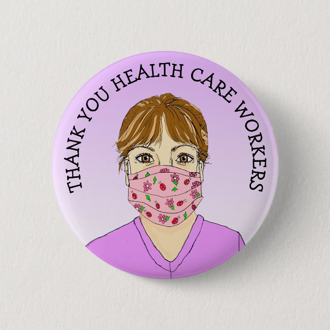 Badge Rond 5 Cm Travailleurs de la santé Merci (Devant)